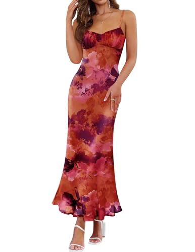 ZESICA Womens Summer Floral Spaghetti Straps Maxi Dress 2025 Sleeveless Square Neck Bodycon Beach Boho Long Dresses