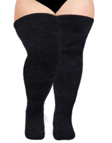 Plus Size Plush Thigh High Socks for Women Fuzzy Stocking Thick Over the Knee Fleece Leg Warmers Boot Socks