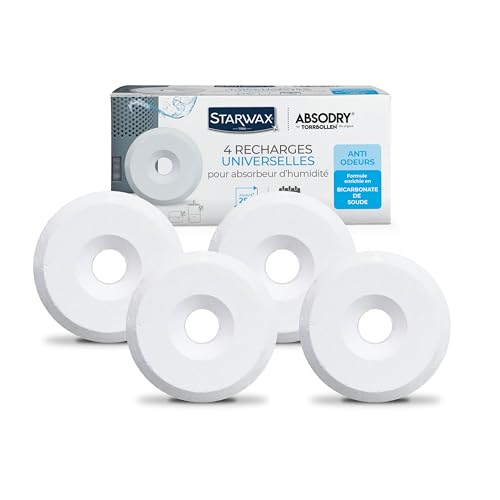 STARWAX - Pastillas Absorbentes de Humedad x 4 - Protege del moho - Antiolor - Sin colorantes - Sin perfume - 1 recambio trata 25m² durante 3 meses aprox.