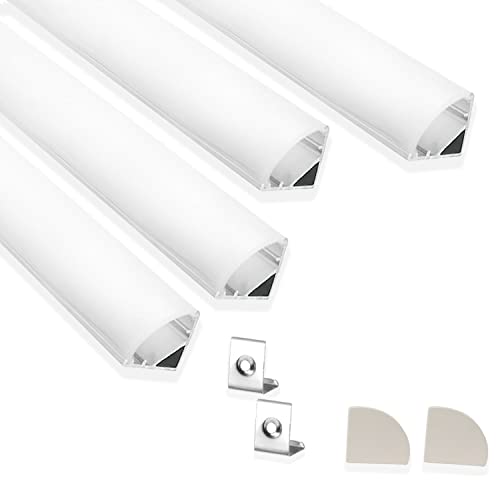 Image of Aluminium Round Led 1Meter Profile Corner With Diffused Cover, End Caps And Mounting Clips Without Led Straight Linear (16X16Mm) - Pack Of 4, Silver