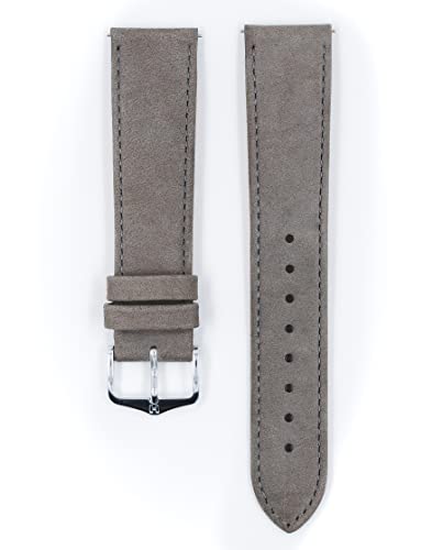 Bracelet de montre 18 mm Hirsch Osiris en cuir nubuck gris interchangeable - 2