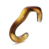 Winssigma Chunky Acrylic Bangle for Women, Irregular Open Cuff Bracelet Vintage Wave Bangle Statement Jewelry(Brown)