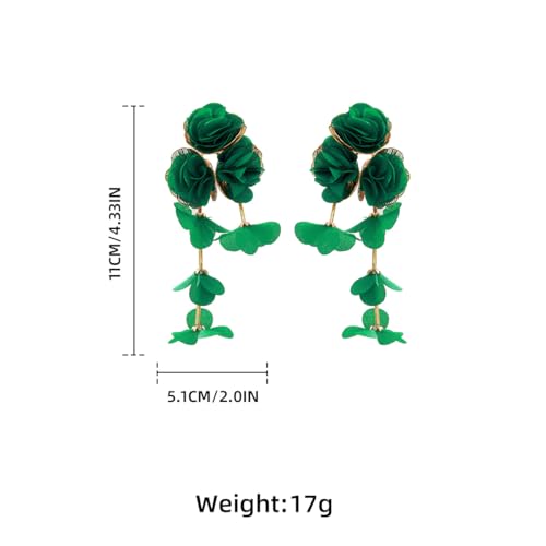 Boucles d'oreilles pendantes en tissu vert feuille texturée de qualité - 2