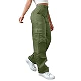 Toumov Cargo Pants for Women Wide Leg Casual Pants High Waisted Y2K Streetwear Fashion Hiking Trousers with Multiple Pockets Army Green