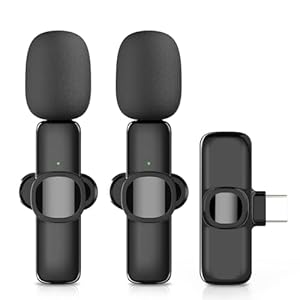 2 Pack Lavalier Microphone USB C Wireless Lav Mic for Android Phone Mini Lapel Mic Type C for Samsung iPhone 15, Crystal Clear Sound for Recording, Live Streaming, YouTube, TikTok
