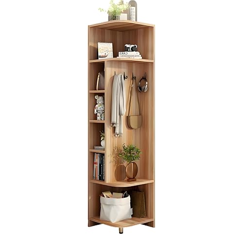 MESCXTY Estantería de Esquina 3 en 1, Multifuncional, con Estante para Colgar, Minimalista, para Apartamentos pequeños, dormitorios y entradas (Roble)