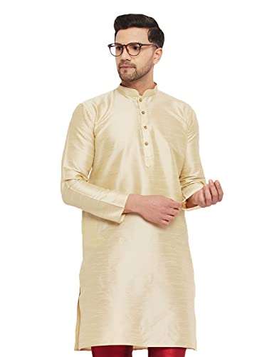 Image of VASTRAMAY Men Banarasi Silk Solid Kurta | Soft Cotton Blend Ethnic Kurta | Comfortable for Festive & Wedding Occasions