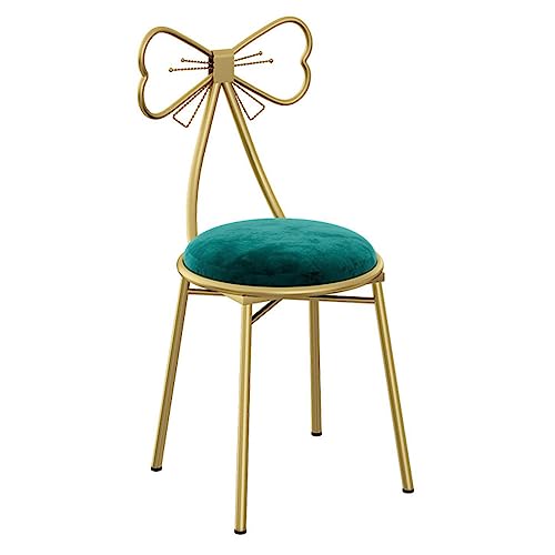 ドレッサーチェア スツール ダイニングチェア デスクチェア 化粧椅子 ラウンジチェア メイクアップチェア イス鏡台用 創造的なリボンの形の装飾背もたれ椅子ゴールデンPUレザー フランネル 柔らかい 寝室 化粧台 美容院 家庭用 (スタイル1:グリーン(フラ