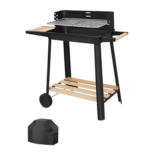 PQPQLI Parrilla De Carbón Portátil con Ruedas para Exteriores, Barbacoa De Carbón Vegetal con Mesa Lateral Y Estante Inferior, Ajustable En 5 Niveles, Ideal para Cocinar Al Aire Libre, Picnics