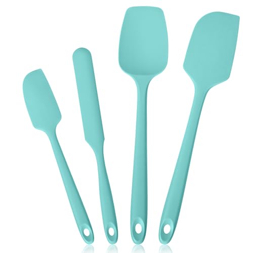 Lilybeam 600&ordm;F Heat Resistant Spatulas, High Heat Food Safe Semless Kitchen Silicone Scraper Set for Cooking Baking Mixing Scraping Stirring Nonstick Cookware Pan Bowl (4Pcs,Aqua Sky)