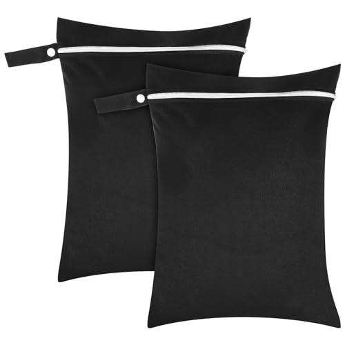 DOPENSPI 2 Stück Wasserdichter Wet Bag, 40x30 cm Wiederverwendbarer Wasserdichte Dreckwäsche Beutel Reise Nasssack mit Reißverschluss für Badeanzüge Strandtücher Windeln(2 Schwarz)