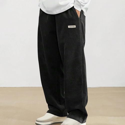 Mens Corduroy Pants Straight Wide Leg Baggy Sweatpants with Pocket Casual Fall Fashion Drawstring Elastic Waist Jogger2