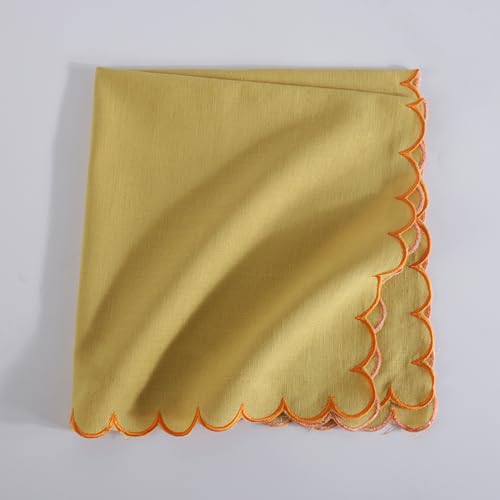 Image of FINGERCRAFT Scallop Edge Cloth Napkins | Set of 6 | 20x20 Inches | 100% Cotton | Table Napkins for Any Occasion | Washable, Perfect for Parties and Everyday Use (Yellow Flax, Set of 6)