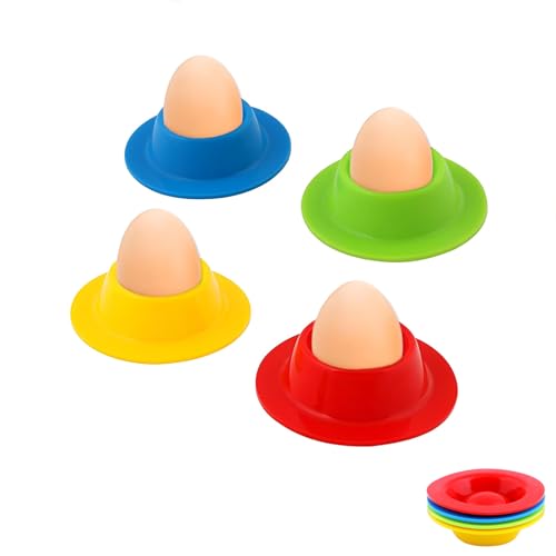 Yeenano Egg Cups Set,4 PCS Eggs Egg Holder Egg Cups Rubber Egg Silicone Egg Cup Kids Double Egg Cup Egg Cups Egg Cups for Hard Soft Boiled Egg Spoon Breakfast Brunch Kitchen Restaurant Display