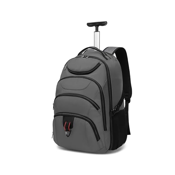 Boavan Rolling Backpack,17 inch Water Resistant Wheeled Backpack,Carry on Luggage Business Bag, Overnight College Computer bag Trolley Suitcase for Men Women Adults to Travel，Grey