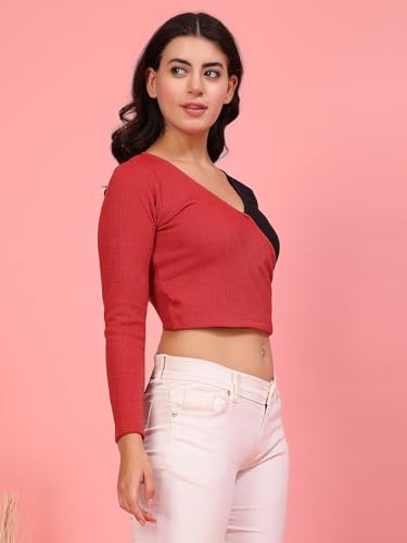 Image of Rigo Casual Wear V Neck Rib Knit Top for Women | Slim Fit Long Sleeves Western Tops for Women