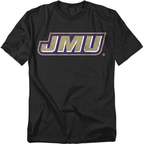 James Madison University JMU Official Distressed Primary Unisex Adult T-Shirt Black Large
