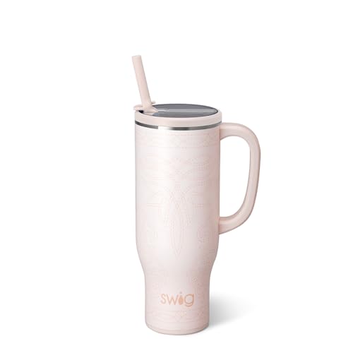 Swig Life 30oz Leakproof To-Go Tumbler with Handle, Saddle Stitch Cream