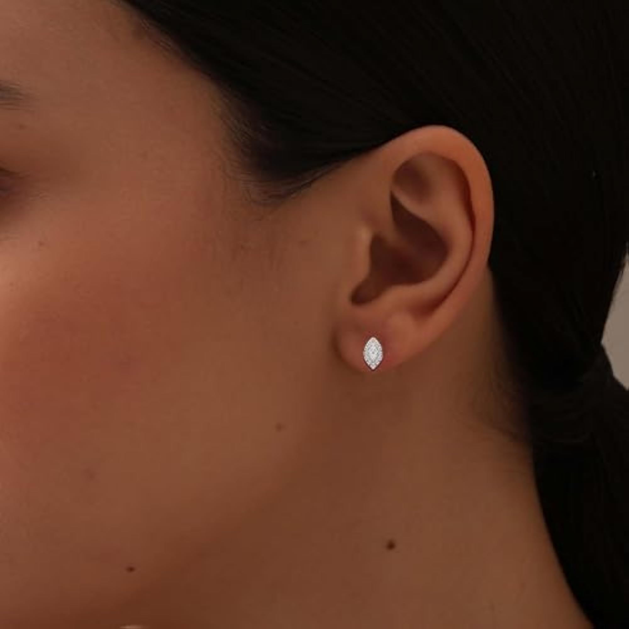 925 Silver Stud Earrings, Sparkling Zirconia Marquise