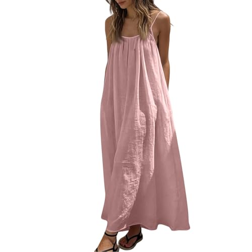 Image of HTHLVMD Backless Cami Dress Summer Dresses for Women 2026 Spaghetti Strap Dresses Womens Solid Color Backless Cami Dress