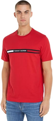 Tommy Hilfiger Hombre Camiseta Manga Corta Cuello Redondo, Rojo (Primary Red), L