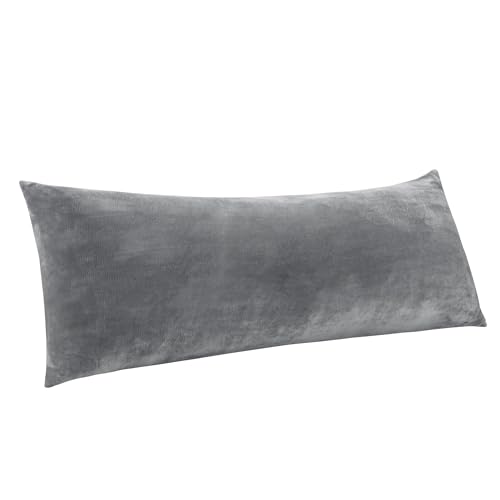 BEDELITE Body Pillow Cover with Zipper Closure Super Soft and Cozy Fuzzy Fleece Body Pillowcase 20 x 54 Inches Luxury Fluffy Plush Long Body Pillow Pillowcase for Fall and Winter(Gray)