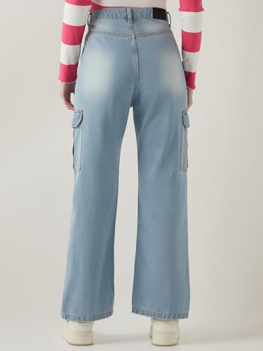 Image of Bewakoof Women's 100% Cotton Wide Leg Jeans | Jeans for Woman Pants for Woman | Classic Denim Pants | Everyday Casual | Utility Streetwear | Lightweight & Flexible | Wide Leg