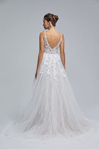 Image of Spaghetti Chiffon Beach Wedding Dress V Neck A line Bridal Gowns Lace Plus Size Wedding Dress