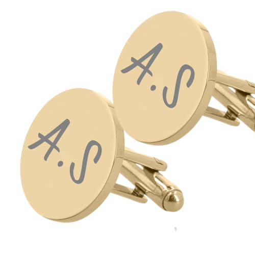 XULISIMO Gemelos Personalizados Redondos Ø20 mm en Acero Inoxidable con Grabado Láser. Regalo Ideal para el Día del Padre, Ocasiones Especiales, Cierre Basculante Tipo Bala (Dorado)