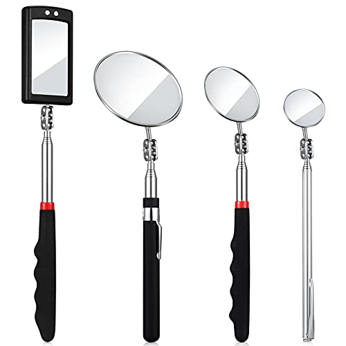 image for BBTO 4 Pieces Telescoping Inspection Mirror Telescoping LED Lighted Fl
