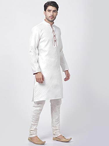 Image of VASTRAMAY Men Soft Cotton Kurta with Buttoned Cuff & Churidar Pyjama Set - Comfortable Ethnic Wear for Eid, Holi, Weddings & Festive Occasions - Stylish Traditional Cotton Kurta Pyjama
