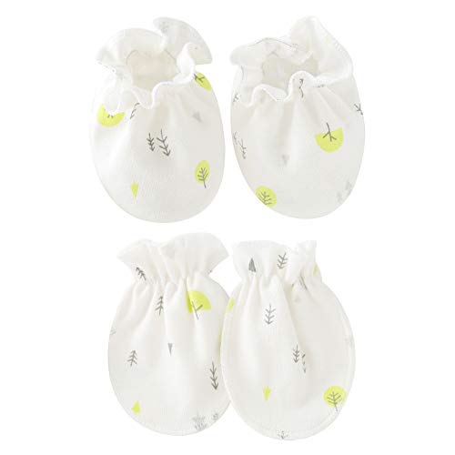 Zando Set Newborn Infant Girl Baby Mittens and Socks Mittens Adjustable Toddler Gloves No Scratch Cotton Boy Gloves 0-6 6-12 Month Green One size