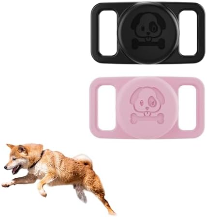 AirTag Dog Collar Holder (2 Pack) for Anti-Lost Silicone Air Tag Holder Tracker Case Compatible with Cat/Dog Collars,Dustproof, Ultra-Durable Perfect Way to GPS Track Your Dog（Black,Pink）
