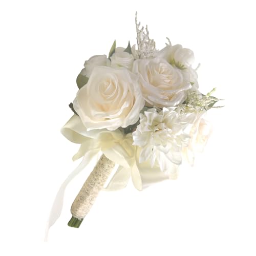 Ramo de rosas artificiales para boda blanco miniatura 7