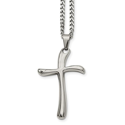 Stainless Steel Freeform Cross Pendant Necklace, 22 Inches, Cestina Chain,