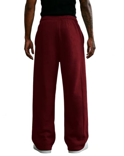 Image of Men's Baggy Sweatpants Cotton Fleece Wide Leg Lounge Sweat Pants Drawstring Waist Jogging Pants with Pockets