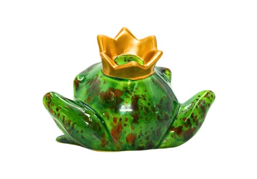 Dekohelden24 Funny Golden Crown Frog King Green Ceramic Frog Home Garden Patio Pond Decoration Length 6 x Width 12 x Height 9 cm - Image 4