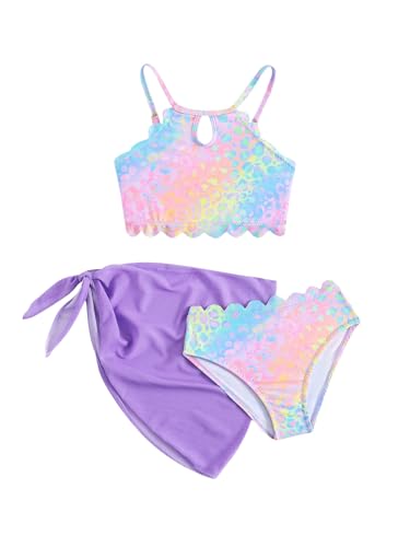 WDIRARA Toddler Girl's 3 Pieces Bikini Set Colorful Hawaiian Beach Swimsuit Bathing Suit with Cover Up Skirt