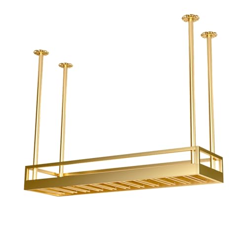 Ceiling Wine Rack, Adjustable Height Gold Multi Functional Hanging Wine Glass Rack, Large Capacity Wine Rack, for Bar, Kitchen, Cafe Wine Bottle Storage (Size : 100 * 35cm)