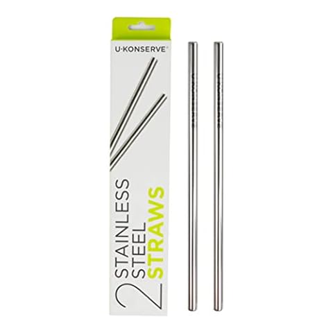 U-Konserve Stainless Steel Straws 8.5" (Set of 2) - Metal Straws - Reusable Drinking Straws - Dishwasher Safe - Eco Friendly, Plastic Free and BPA Free Cover