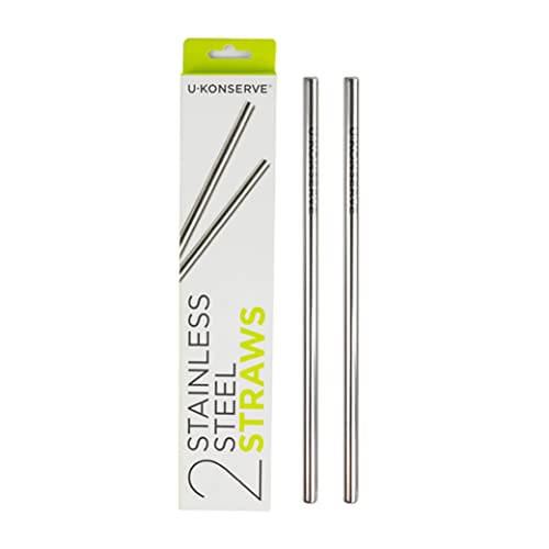U-Konserve Stainless Steel Straws 8.5' (Set of 2) - Metal Reusable Drinking Straws - Dishwasher Safe - Eco Friendly, Plastic Free and BPA Free