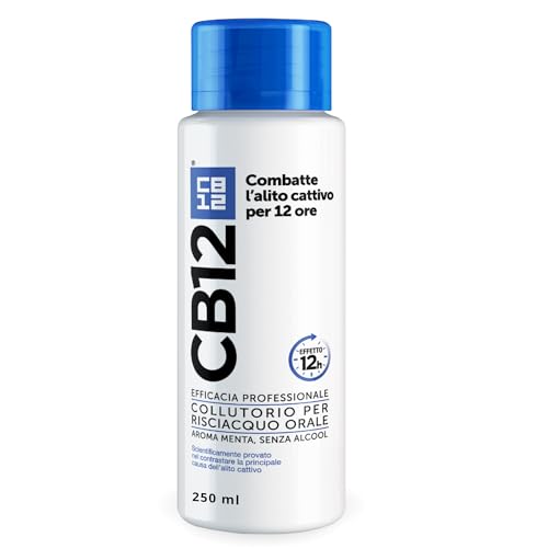 CB12 Collutorio Quotidiano, Senza Alcol, Combatte Alito Cattivo, Effetto 12 Ore, con Fluoruro, Senza Alcool, 250 ml