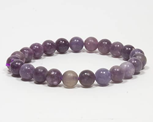 Image of Pachamama Essentials Natural Gemstone Bracelet 7-7.5 In Stretch Gems Stones 8mm Round - Beads Healing Crystals Quartz - Chakra Bracelet (Lepidolite)