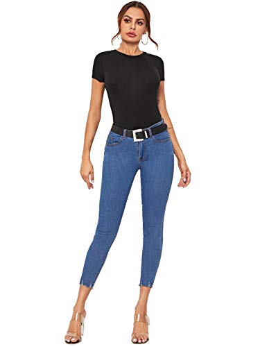 Shein Women's Solid Basic Tee Round Neck Short Sleeve Slim Fit T-Shirt Tops Medium Black #TOP4