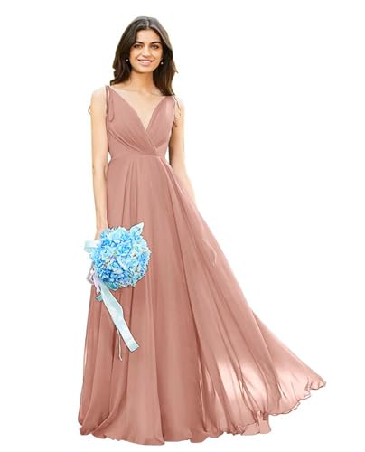 Image of HSFIYAKJ Bridesmaid Dresses Long Chiffon Formal Dress Open Back V Neck Evening Prom Gown for Women with Pockets