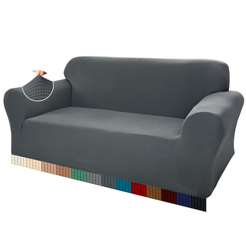 Teynewer High Stretch Sofa Covers 3 Seater Super Soft Stylish Couch Covers for Dogs Pets Cats Jacquard Spandex Non Slip Sofa Slipcover for Living Room Furniture Protector (3 Seater, Grey)