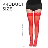 VILITI Knee High Socks,Women's Hold-up Stockings Sexy Patterned Long Lace Thighs Bands Anti-Skid Silk Stocking Womens Thigh High Stocking Naughty Tight Pantyhose,for Adult Halloween Christmas (red) - Image 2