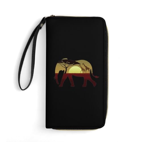 African Wild Giraffe Elephant Portable Long Wallet for Women Men Zipped Travel Purse Credit Card Holder Coin Pouch