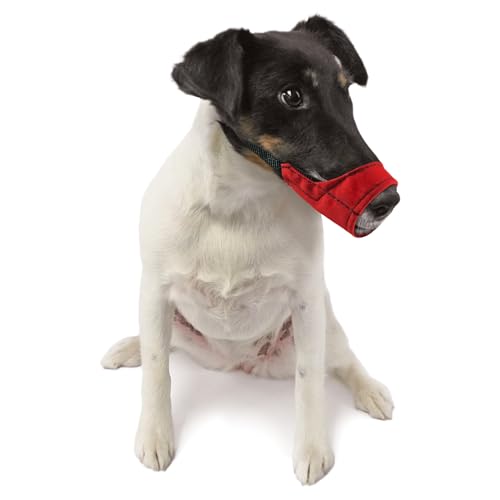 JorVet Soft Dog Muzzle | Adjustable, Breathable Nylon for Preventing Biting | Comfortable & Secure Fit for Small Dogs – Perfect for Everyday Walks, Vets & Grooming | Red
