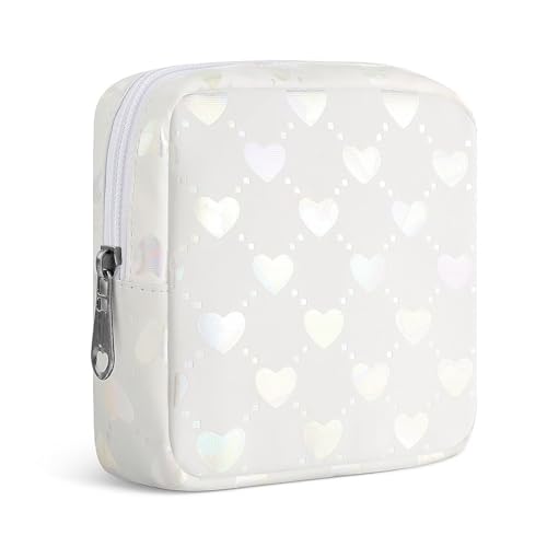 Playexen Neceser Maquillaje Mujer Pequeña, Mini Neceser de Cosméticos Portátil, Bolsa de Cuero Vegano Pequeño, Bolsa De Maquillaje Pequeña Moneda Multifuncional Y Otra Bolsa De Almacenamiento, Blanco